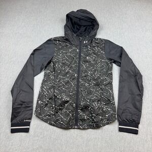 Under Armour Jacket Womens XS Black Gray Print Storm 1 Windbreaker Hooded Zip Up